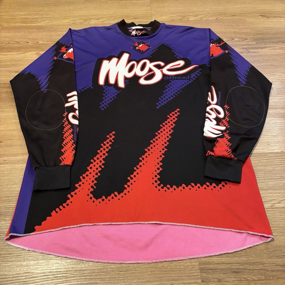Vintage 90s Moose Off-road Motocross Shirt Large AOP Purple Drop Tail BMX Jersey
